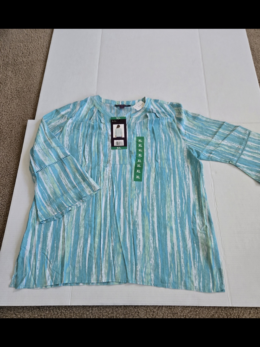 Gloria Vanderbilt Aqua Blue & White Striped Tunic Top